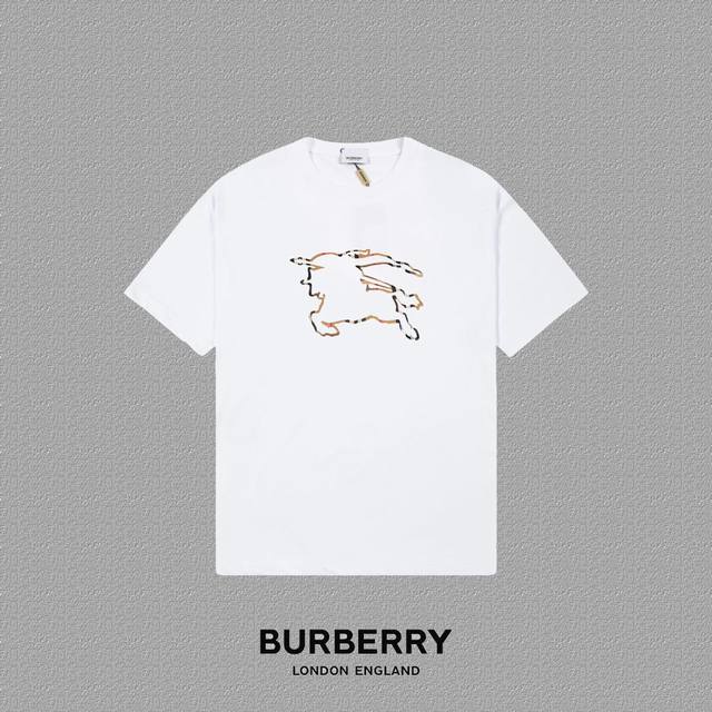 Burberry 巴宝莉] 2024FW短袖T恤 LOGO印花 高端32s双纱260克面料 重磅面料 定制拉架罗纹同缸同染 三标齐全 男女同款 颜色：黑色 白色