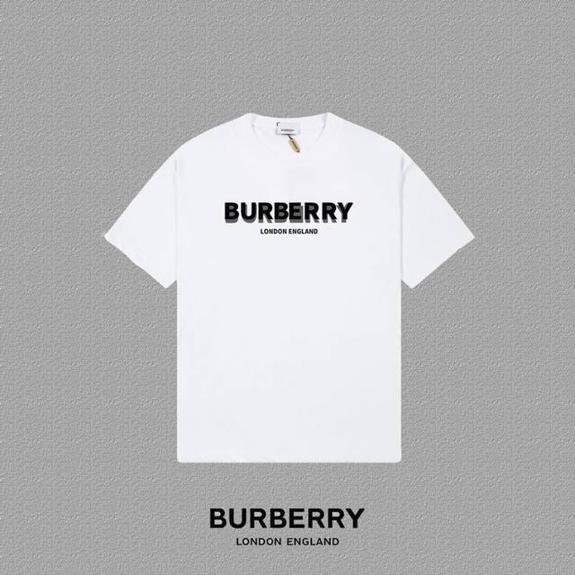 Burberry 巴宝莉] 2024FW短袖T恤 LOGO印花 高端32s双纱260克面料 重磅面料 定制拉架罗纹同缸同染 三标齐全 男女同款 颜色：黑色 白色