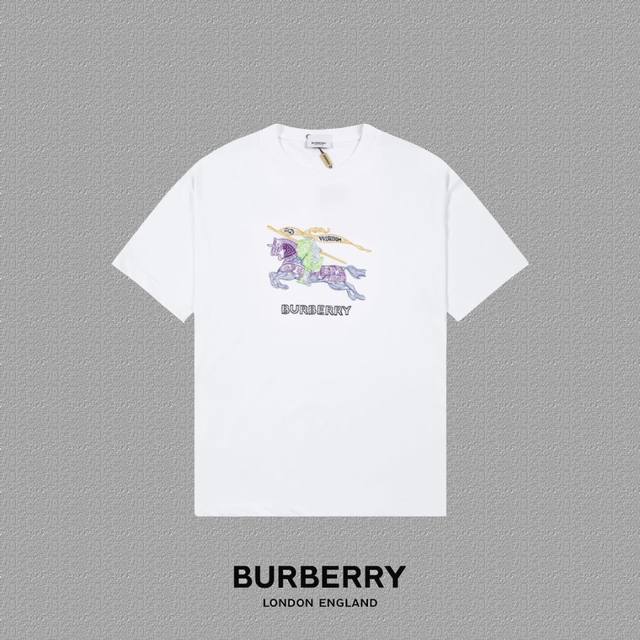 Burberry 巴宝莉] 2024FW短袖T恤 BBR经典战马彩色刺绣 高端32s双纱260克面料 重磅面料 定制拉架罗纹同缸同染 三标齐全 男女同款 颜色：