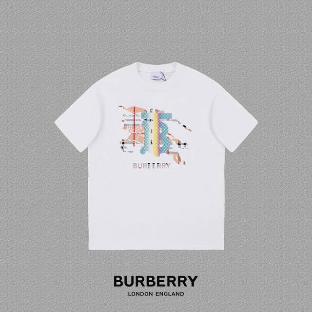 Burberry 巴宝莉] 2024FW短袖T恤 LOGO印花 高端32s双纱260克面料 重磅面料 定制拉架罗纹同缸同染 三标齐全 男女同款 颜色：黑色 白色