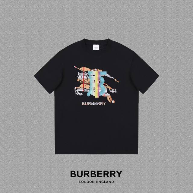 Burberry 巴宝莉] 2024FW短袖T恤 LOGO印花 高端32s双纱260克面料 重磅面料 定制拉架罗纹同缸同染 三标齐全 男女同款 颜色：黑色 白色