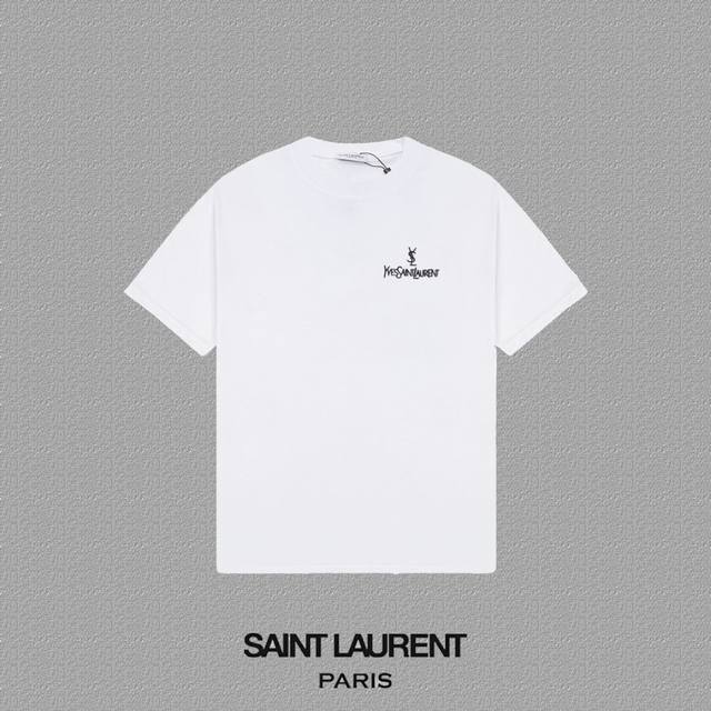 YSL 圣罗兰] 2024FW短袖T恤 经典款刺绣字母 高端32s双纱260克面料 重磅面料 定制拉架罗纹同缸同染 三标齐全 男女同款 颜色：黑色 白色 尺码：