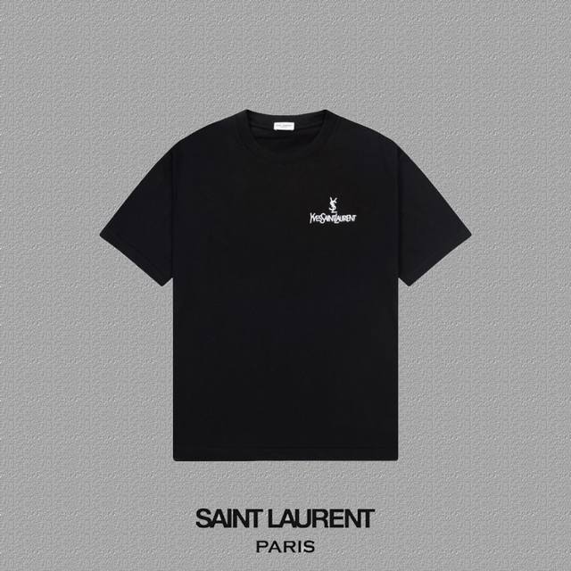 YSL 圣罗兰] 2024FW短袖T恤 经典款刺绣字母 高端32s双纱260克面料 重磅面料 定制拉架罗纹同缸同染 三标齐全 男女同款 颜色：黑色 白色 尺码： - 点击图像关闭