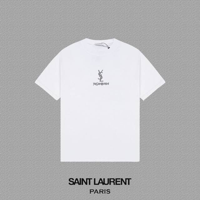 YSL 圣罗兰] 2024FW短袖T恤 经典款刺绣字母 高端32s双纱260克面料 重磅面料 定制拉架罗纹同缸同染 三标齐全 男女同款 颜色：黑色 白色 尺码：