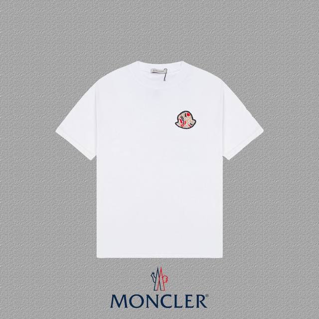 MONCLER 蒙口] 2024FW短袖T恤 刺绣工艺 高端32s双纱260克面料 重磅面料 定制拉架罗纹同缸同染 三标齐全 男女同款 颜色：黑色 白色 尺码：