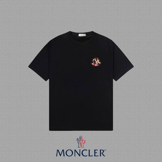 MONCLER 蒙口] 2024FW短袖T恤 刺绣工艺 高端32s双纱260克面料 重磅面料 定制拉架罗纹同缸同染 三标齐全 男女同款 颜色：黑色 白色 尺码：