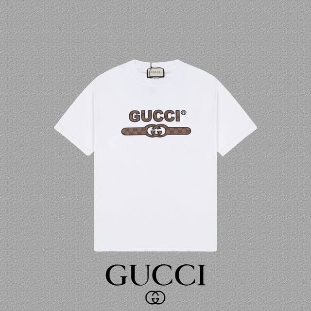 Gucci 古奇] 2024FW短袖T恤 厚板＋贴布OGO印花 高端32s双纱260克面料 重磅面料 定制拉架罗纹同缸同染 三标齐全 男女同款 颜色：黑色 白色