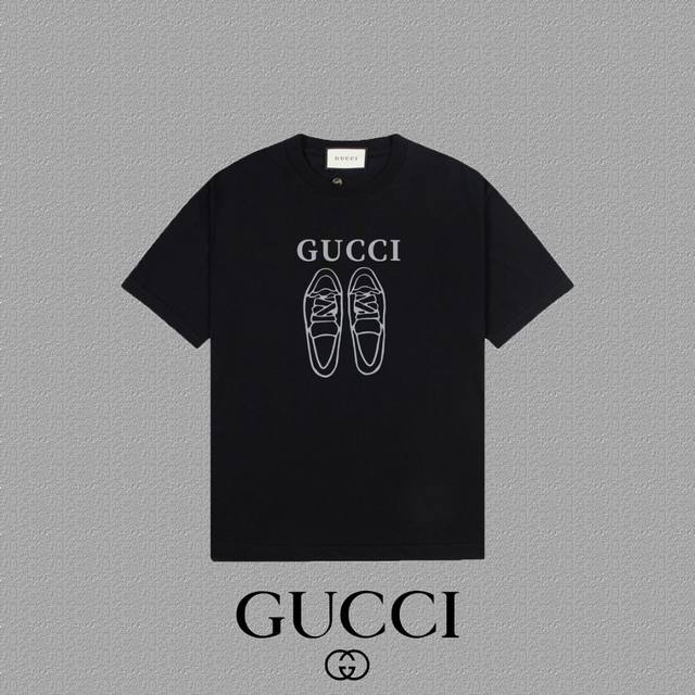 Gucci 古奇] 2024FW短袖T恤 LOGO印花 高端32s双纱260克面料 重磅面料 定制拉架罗纹同缸同染 三标齐全 男女同款 颜色：黑色 白色 尺码：