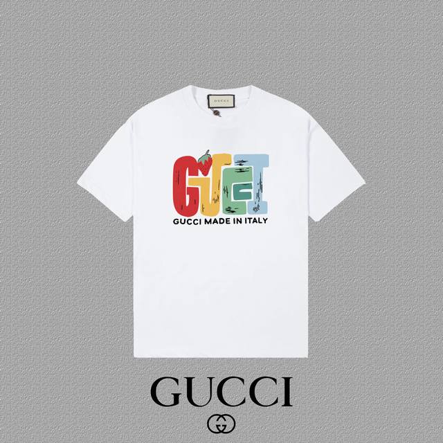 Gucci 古奇] 2024FW短袖T恤 LOGO印花 高端32s双纱260克面料 重磅面料 定制拉架罗纹同缸同染 三标齐全 男女同款 颜色：黑色 白色 尺码：