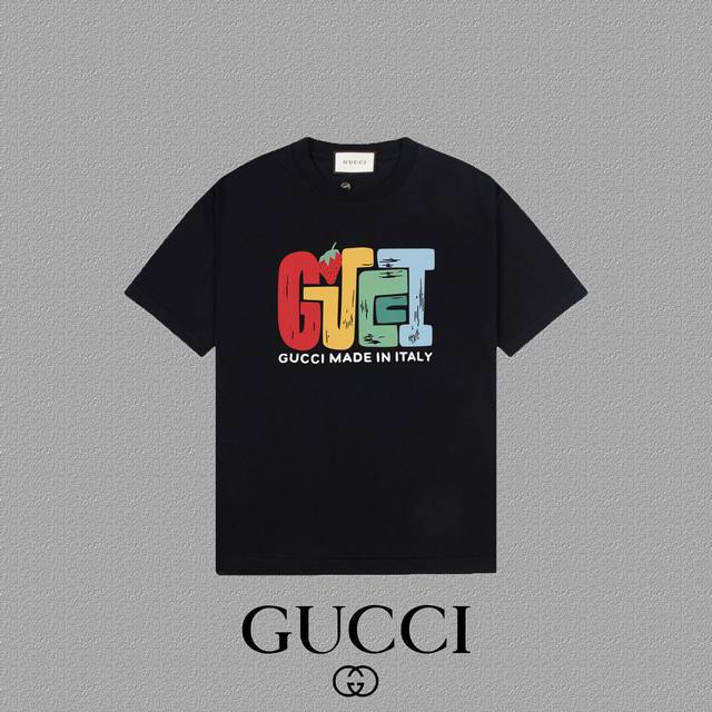 Gucci 古奇] 2024FW短袖T恤 LOGO印花 高端32s双纱260克面料 重磅面料 定制拉架罗纹同缸同染 三标齐全 男女同款 颜色：黑色 白色 尺码：