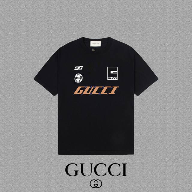 Gucci 古奇] 2024FW短袖T恤 LOGO印花 高端32s双纱260克面料 重磅面料 定制拉架罗纹同缸同染 三标齐全 男女同款 颜色：黑色 白色 尺码：