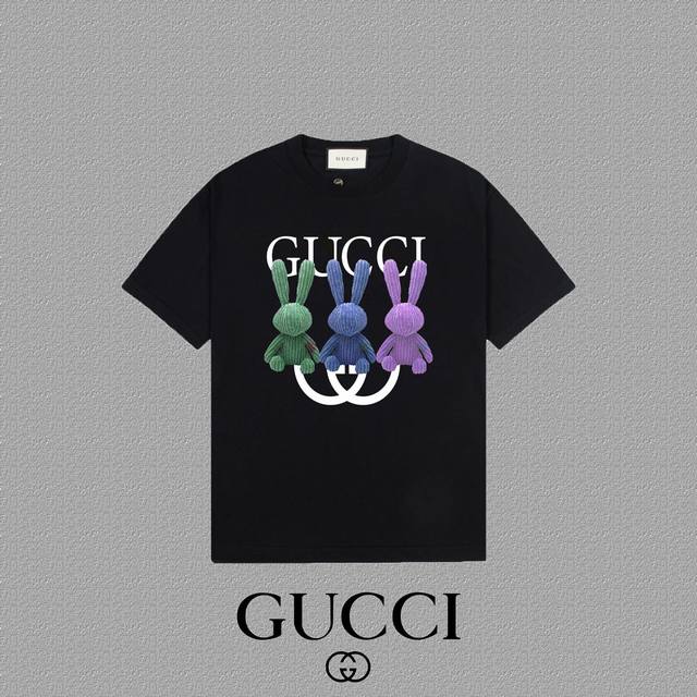 Gucci 古奇] 2024FW短袖T恤 LOGO印花 高端32s双纱260克面料 重磅面料 定制拉架罗纹同缸同染 三标齐全 男女同款 颜色：黑色 白色 尺码：