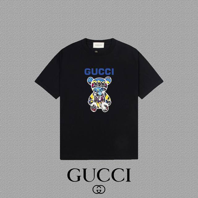 Gucci 古奇] 2024FW短袖T恤 LOGO印花 高端32s双纱260克面料 重磅面料 定制拉架罗纹同缸同染 三标齐全 男女同款 颜色：黑色 白色 尺码：