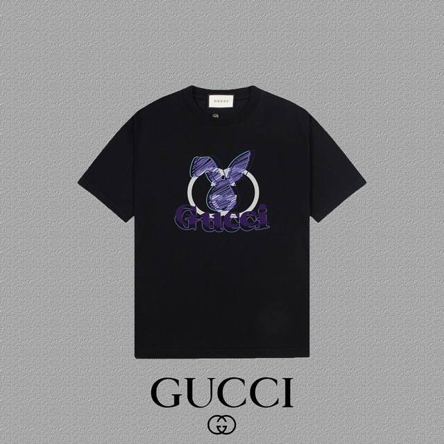 Gucci 古奇] 2024FW短袖T恤 LOGO印花 高端32s双纱260克面料 重磅面料 定制拉架罗纹同缸同染 三标齐全 男女同款 颜色：黑色 白色 尺码：