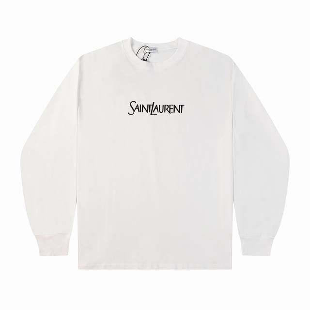 YvesSaintLaurent YSL圣罗兰24FW秋冬新款植绒字母LOGO印花长袖T恤 -定制260g全棉双纱紧密爽滑面料，布面干净，布纹清晰，手感非常细腻