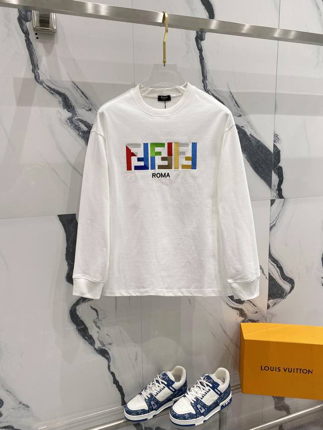 FENDI 芬迪 2024秋季圆领新款卫衣 重工七彩经典FF字母LOGO刺绣 纯原品质 原版面料 官方同款 同缸染面料 手感非常舒服 超级百搭好看 个性复古气质