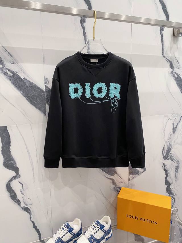 Dior 迪奥 2024秋季圆领新款卫衣 手拉绳字母发泡印花LOGO标识 原版面料 官方同款 400克 同缸染面料 手感非常舒服 超级百搭好看 个性复古气质 男