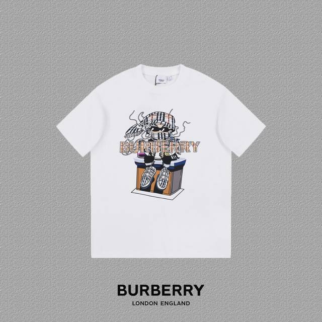 Burberry 巴宝莉] 2024FW短袖T恤 LOGO印花 高端32s双纱260克面料 重磅面料 定制拉架罗纹同缸同染 三标齐全 男女同款 颜色：黑色 白色