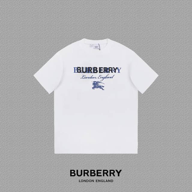 Burberry 巴宝莉] 2024FW短袖T恤 LOGO印花 高端32s双纱260克面料 重磅面料 定制拉架罗纹同缸同染 三标齐全 男女同款 颜色：黑色 白色