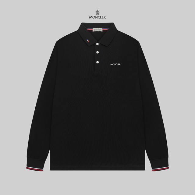 MONCLER 蒙口 24SS新款徽标翻领长袖Polo衫。 简约而不失精炼风范的T恤.缔造现代优雅造型的最佳单品.渠道精品 客供Piquet气孔纤维珠地棉面料,