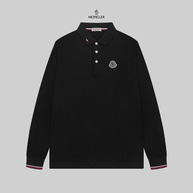 MONCLER 蒙口 24SS新款徽标刺绣翻领长袖Polo衫。 简约而不失精炼风范的T恤.缔造现代优雅造型的最佳单品.渠道精品 客供Piquet气孔纤维珠地棉面