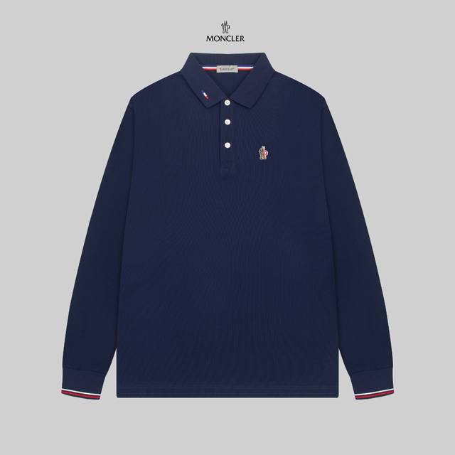 MONCLER 蒙口 24SS新款徽标刺绣翻领长袖Polo衫。 简约而不失精炼风范的T恤.缔造现代优雅造型的最佳单品.渠道精品 客供Piquet气孔纤维珠地棉面