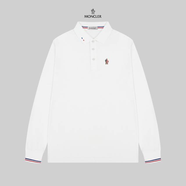 MONCLER 蒙口 24SS新款徽标刺绣翻领长袖Polo衫。 简约而不失精炼风范的T恤.缔造现代优雅造型的最佳单品.渠道精品 客供Piquet气孔纤维珠地棉面