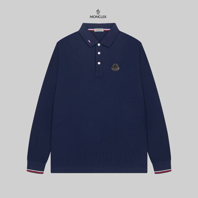 MONCLER 蒙口 24SS新款徽标刺绣翻领长袖Polo衫。 简约而不失精炼风范的T恤.缔造现代优雅造型的最佳单品.渠道精品 客供Piquet气孔纤维珠地棉面