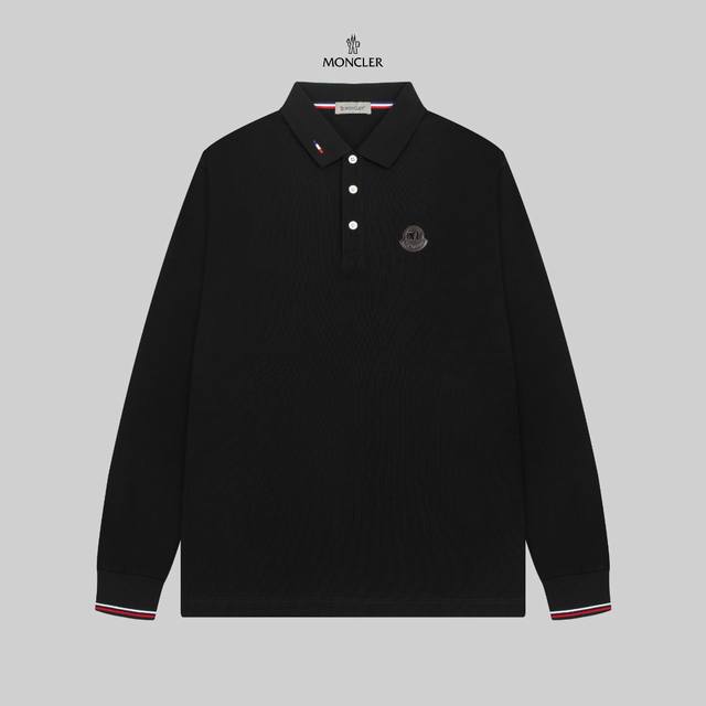 MONCLER 蒙口 24SS新款徽标刺绣翻领长袖Polo衫。 简约而不失精炼风范的T恤.缔造现代优雅造型的最佳单品.渠道精品 客供Piquet气孔纤维珠地棉面