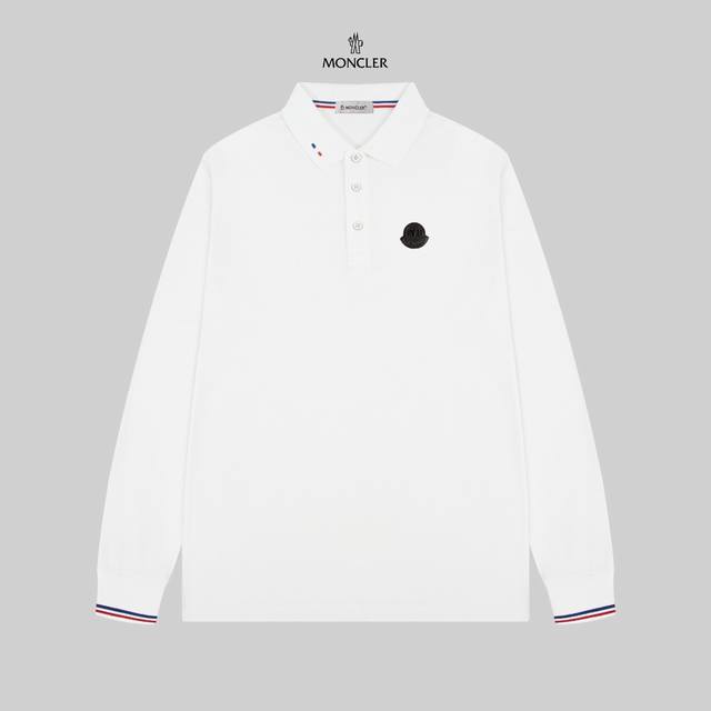 MONCLER 蒙口 24SS新款徽标刺绣翻领长袖Polo衫。 简约而不失精炼风范的T恤.缔造现代优雅造型的最佳单品.渠道精品 客供Piquet气孔纤维珠地棉面