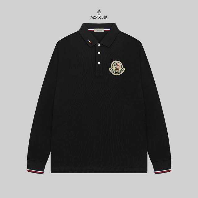 MONCLER 蒙口 24SS新款徽标刺绣翻领长袖Polo衫。 简约而不失精炼风范的T恤.缔造现代优雅造型的最佳单品.渠道精品 客供Piquet气孔纤维珠地棉面