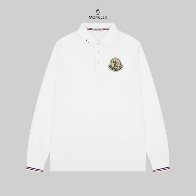 MONCLER 蒙口 24SS新款徽标刺绣翻领长袖Polo衫。 简约而不失精炼风范的T恤.缔造现代优雅造型的最佳单品.渠道精品 客供Piquet气孔纤维珠地棉面