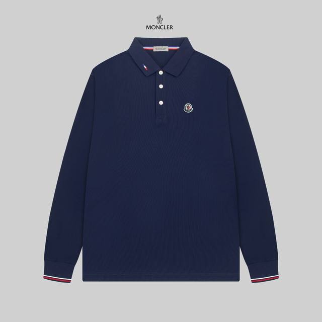 MONCLER 蒙口 24SS新款徽标刺绣翻领长袖Polo衫。 简约而不失精炼风范的T恤.缔造现代优雅造型的最佳单品.渠道精品 客供Piquet气孔纤维珠地棉面