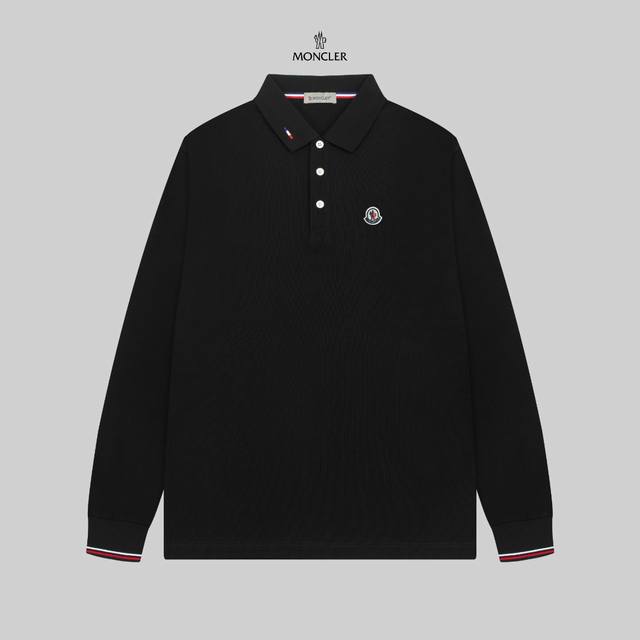 MONCLER 蒙口 24SS新款徽标刺绣翻领长袖Polo衫。 简约而不失精炼风范的T恤.缔造现代优雅造型的最佳单品.渠道精品 客供Piquet气孔纤维珠地棉面