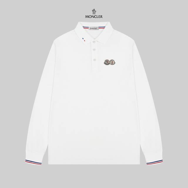 MONCLER 蒙口 24SS新款徽标刺绣翻领长袖Polo衫。 简约而不失精炼风范的T恤.缔造现代优雅造型的最佳单品.渠道精品 客供Piquet气孔纤维珠地棉面