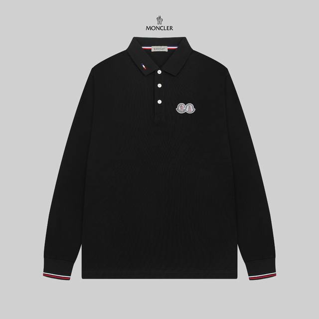 MONCLER 蒙口 24SS新款徽标刺绣翻领长袖Polo衫。 简约而不失精炼风范的T恤.缔造现代优雅造型的最佳单品.渠道精品 客供Piquet气孔纤维珠地棉面