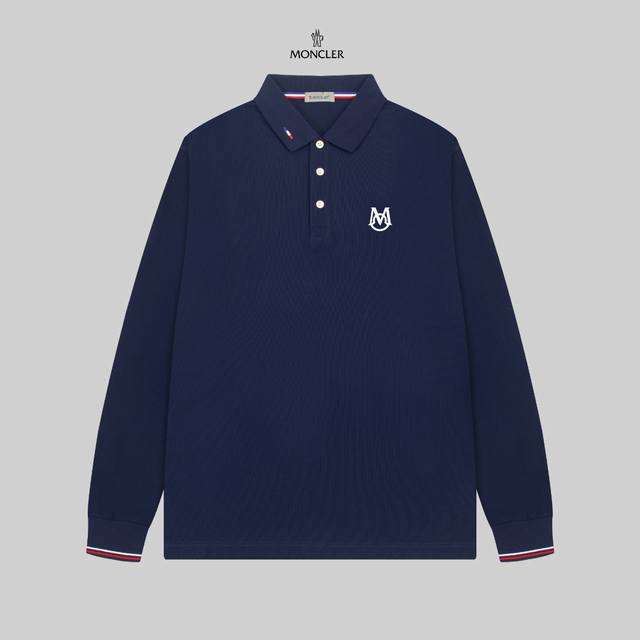 MONCLER 蒙口 24SS新款徽标翻领长袖Polo衫。 简约而不失精炼风范的T恤.缔造现代优雅造型的最佳单品.渠道精品 客供Piquet气孔纤维珠地棉面料,