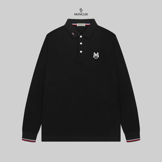 MONCLER 蒙口 24SS新款徽标翻领长袖Polo衫。 简约而不失精炼风范的T恤.缔造现代优雅造型的最佳单品.渠道精品 客供Piquet气孔纤维珠地棉面料,