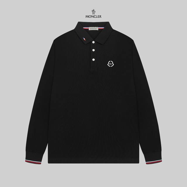 MONCLER 蒙口 24SS新款徽标翻领长袖Polo衫。 简约而不失精炼风范的T恤.缔造现代优雅造型的最佳单品.渠道精品 客供Piquet气孔纤维珠地棉面料,