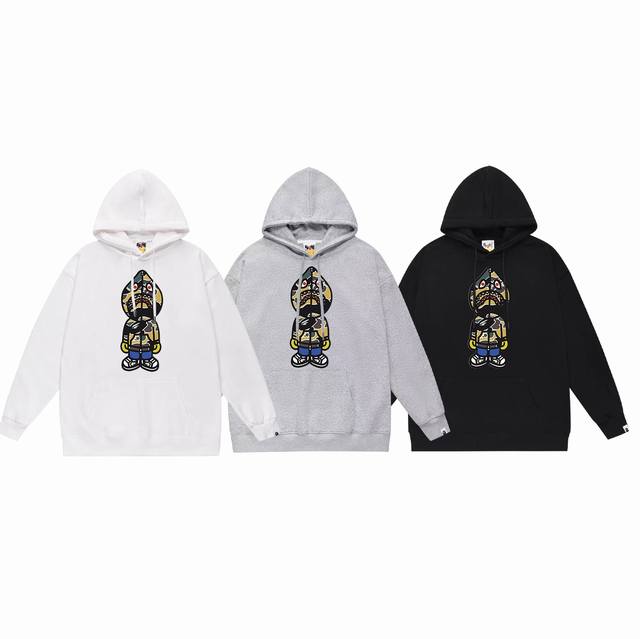 顶级版本 BAPE 猿人头彩色鲨鱼人印花连帽卫衣 采用380克大毛圈430克银狐绒 落肩大版型 面料 质感柔软不起球 进口环保印花胶浆 图案鲜明立体 品质男女同