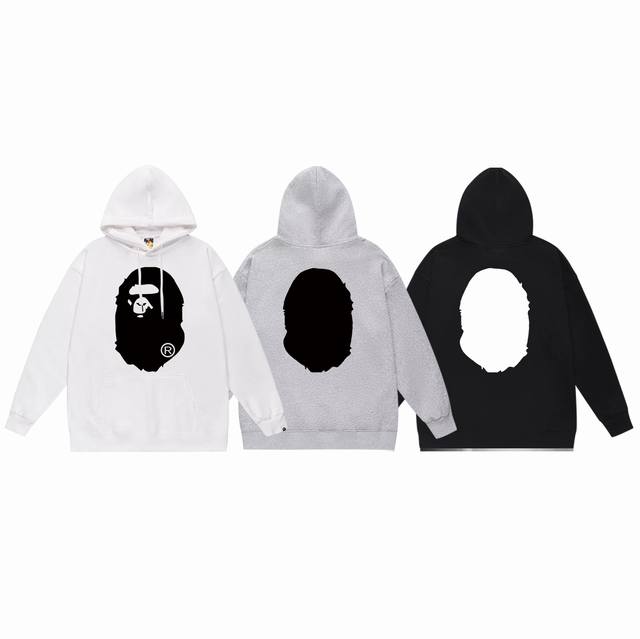 顶级版本 BAPE 大猿人头双面图案印花连帽卫衣 采用380克大毛圈430克银狐绒 落肩大版型 面料 质感柔软不起球 进口环保印花胶浆 图案鲜明立体 品质男女同