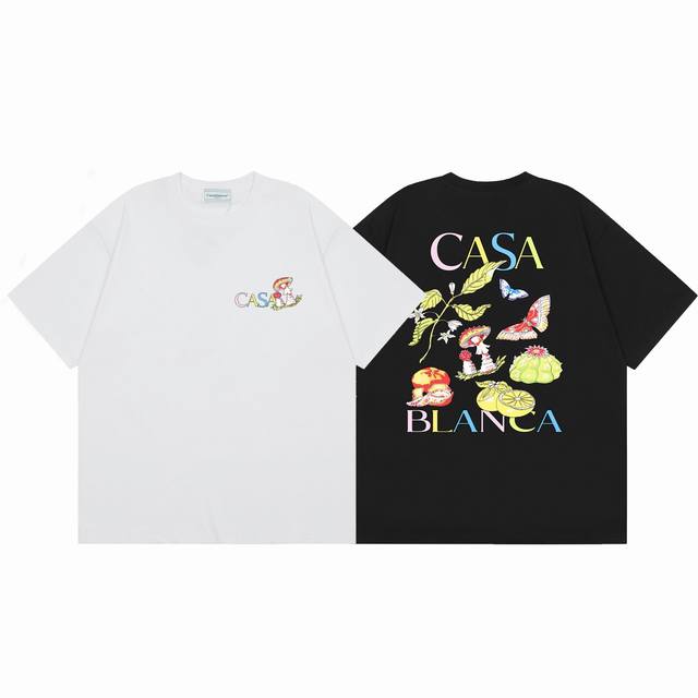 款号C37 Casablanca 高品质纯棉双沙休闲短袖T恤 颜色:黑色 白色 尺码S M L XL