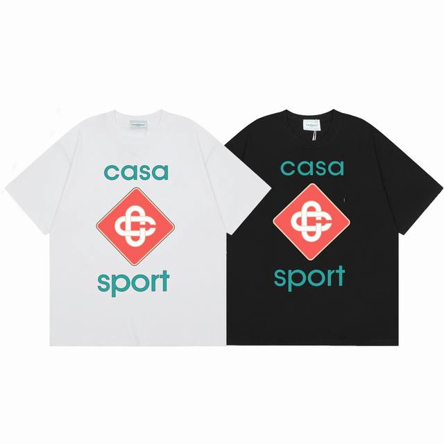 款号C28 Casablanca 高品质纯棉双沙休闲短袖T恤 颜色:黑色 白色 尺码S M L XL XXL