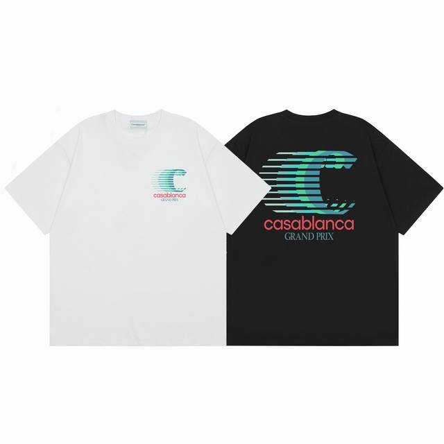 款号C26 Casablanca 高品质纯棉双沙休闲短袖T恤 颜色:黑色 白色 尺码S M L XL XXL