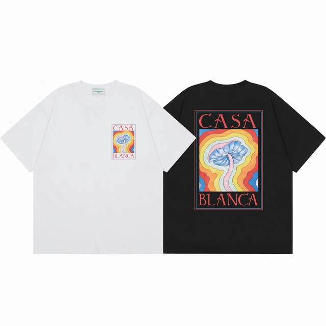 款号C24 Casablanca 高品质纯棉双沙休闲短袖T恤 颜色:黑色 白色 尺码S M L XL XXL