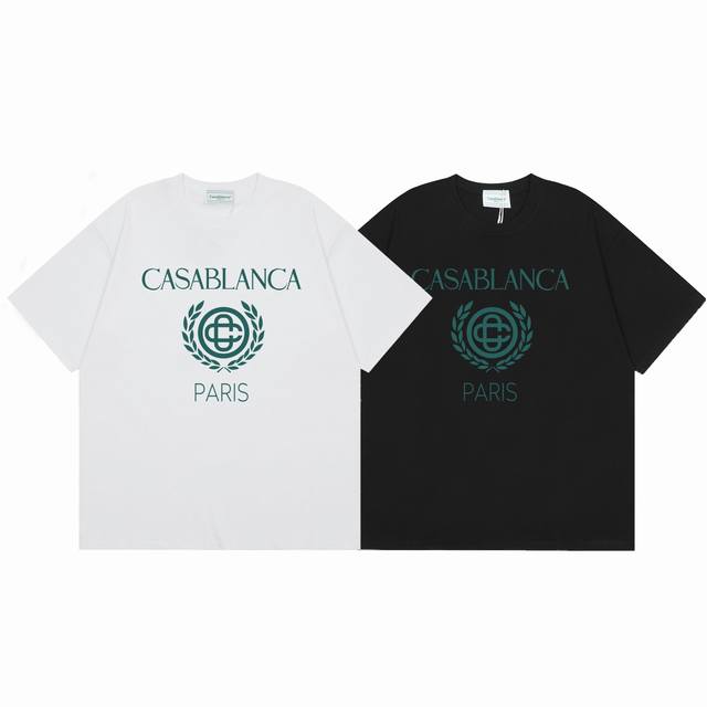 款号C21 Casablanca 高品质纯棉双沙休闲短袖T恤 颜色:黑色 白色 尺码S M L XL XXL