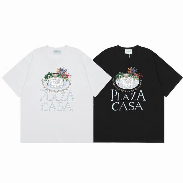 款号C20 Casablanca 高品质纯棉双沙休闲短袖T恤 颜色:黑色 白色 尺码S M L XL XXL