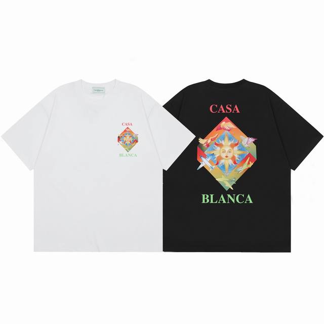 款号C01 Casablanca 高品质纯棉双沙休闲短袖T恤 颜色:黑色 白色 尺码S M L XL XXL