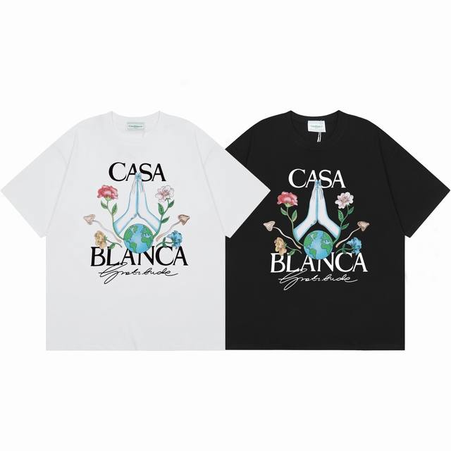 款号C72 Casablanca 高品质纯棉双沙休闲短袖T恤 颜色:黑色 白色 尺码S M L XL