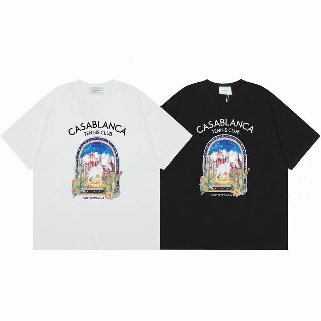 款号C70 Casablanca 高品质纯棉双沙休闲短袖T恤 颜色:黑色 白色 尺码S M L XL